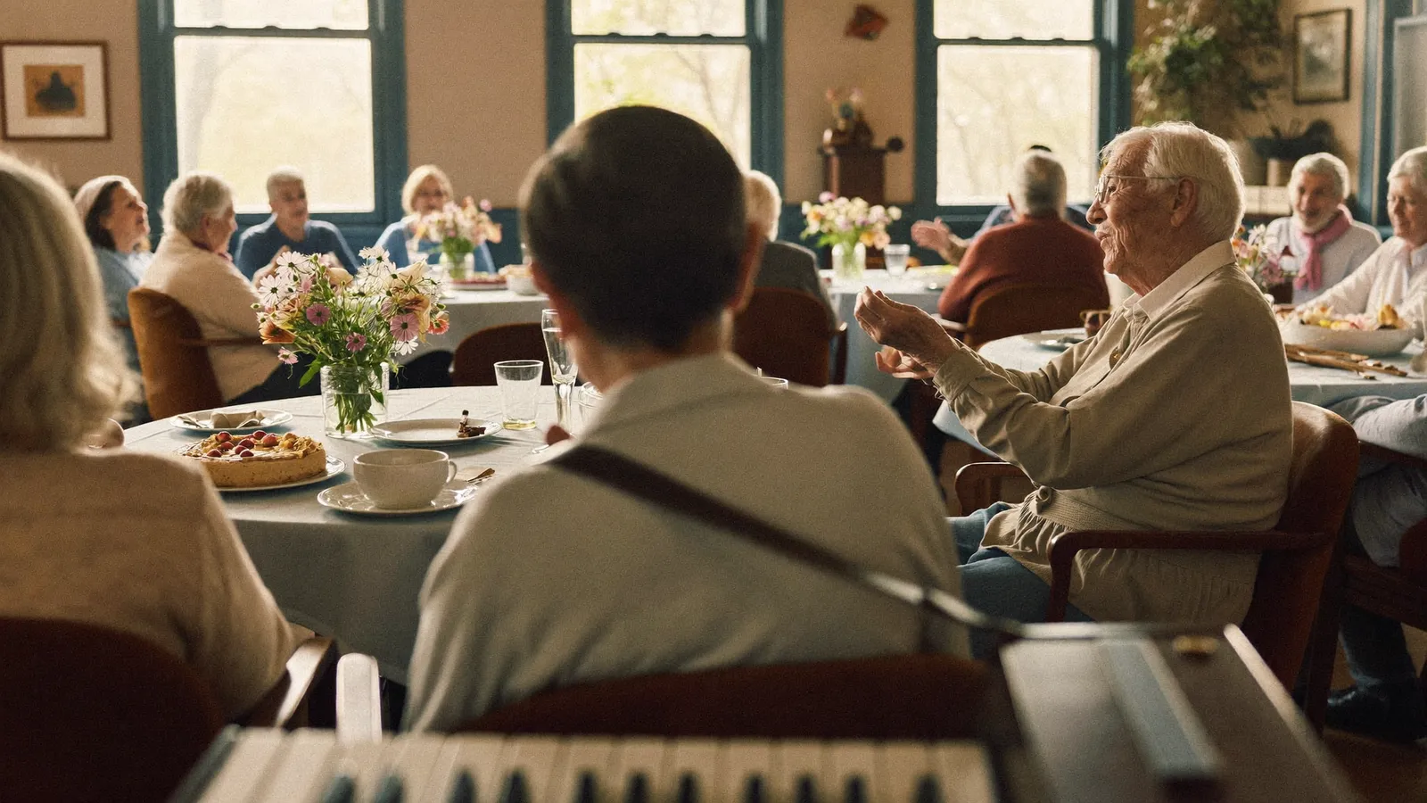 Gemütlicher Nachmittag mit Kaffeetafel und Akkordeon im Aufenthaltsraum